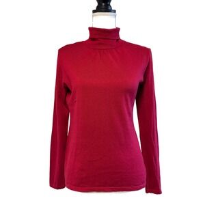 J Jill Red Silk Cotton Blend Turtleneck Sweater Size Small Long Sleeve Knit NWOT